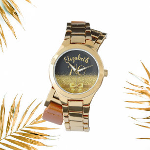 70-årsdag svart fluga i eleganten guld namn armbandsur