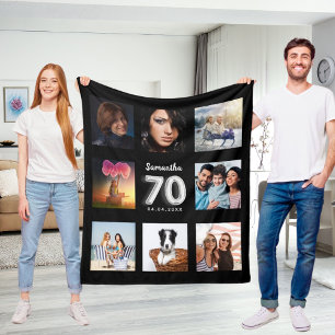 70-årsdag svart fotokollage av silver namn fleecefilt