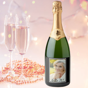 70-årsdag, svartvita kvinnor vinflaska etikett