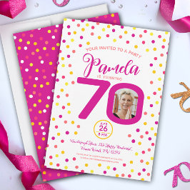 70-årsdagars anpassningsbar foton rosa gult-konett inbjudningar