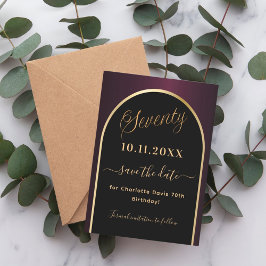 70-årsdagars svart burgundy guld arch spara datumet