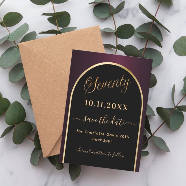 70-årsdagars svart burgundy guld arch spara datumet (Skapare uppladdad)