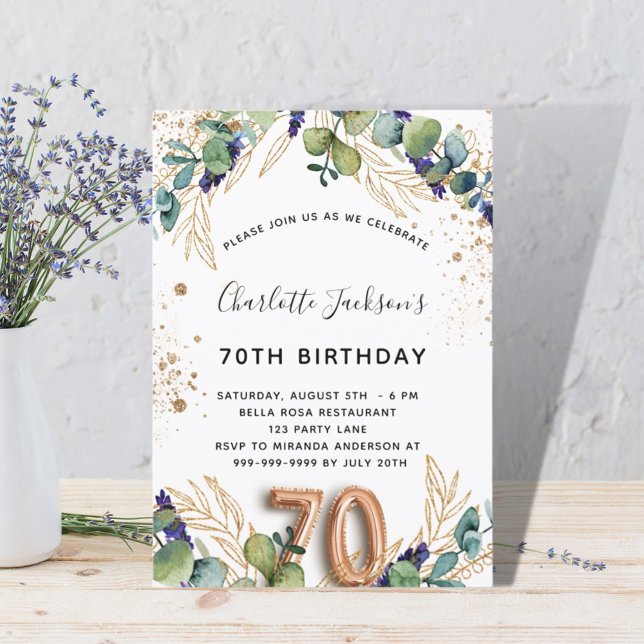 70-årsdagen av eleganten Eucalyptus greenery glitt Inbjudningar (Skapare uppladdad)