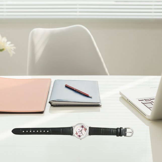 70-årsdagen blommigt guld geo burgundy namn armbandsur (Skapare uppladdad)