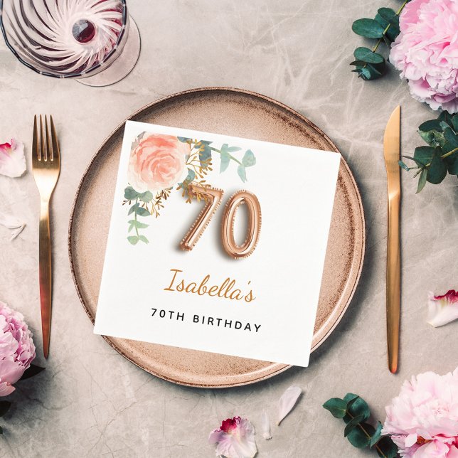 70-årsdagen blommigt ro guld eucalyptus monogram pappersservett (Skapare uppladdad)