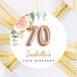 70-årsdagen blommigt ro guld eucalyptus monogram runt klistermärke