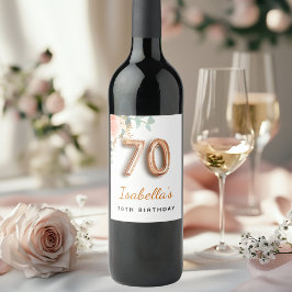 70-årsdagen blommigt ro guld eucalyptus monogram vinflaska etikett