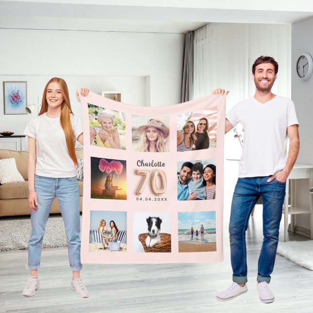 70-årsdagen för ro guld  fotokollage namn fleecefilt (Skapare uppladdad)