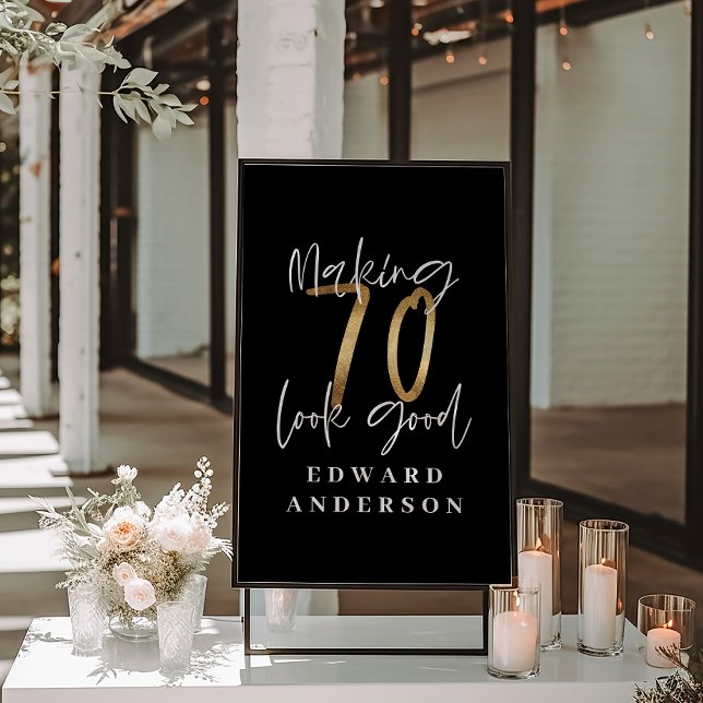 70-årsdagen modern fotokollage för svart och guld poster (Skapare uppladdad)