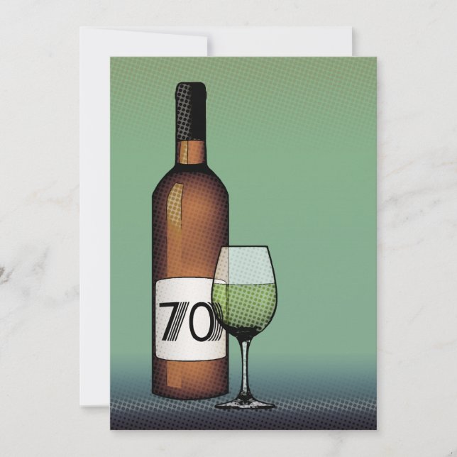 70-årsdagen : raster av vin flaska och glas inbjudningar (Framsida)