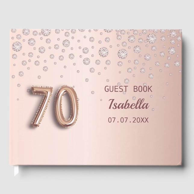 70-årsdagen ro guld rosa, monogram namn elegant gästböcker (Framsida)