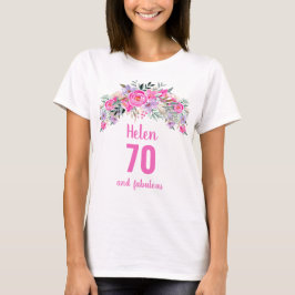70-årsdagen rosa blommigt namn t shirt