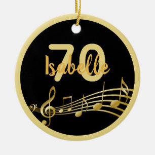 70-årsdagen svart guld musik noter namn julgransprydnad keramik