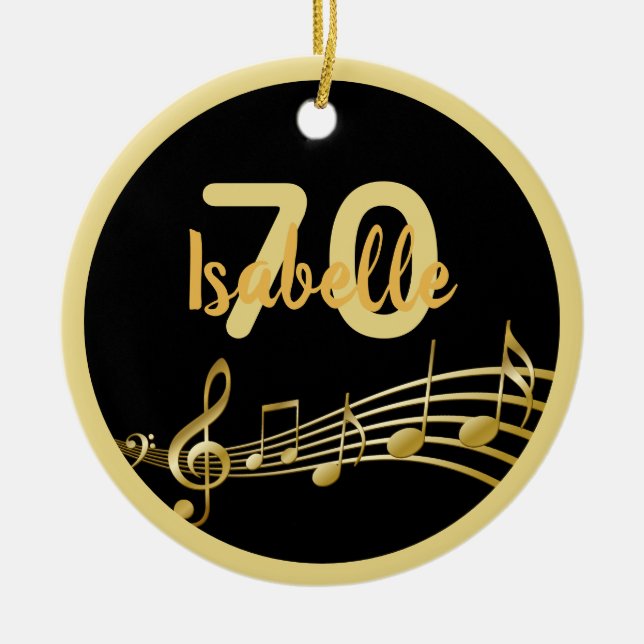70-årsdagen svart guld musik noter namn julgransprydnad keramik (Framsidan)
