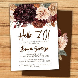 70-årsfest Brun Beige Blommor Blommig Inbjudningar