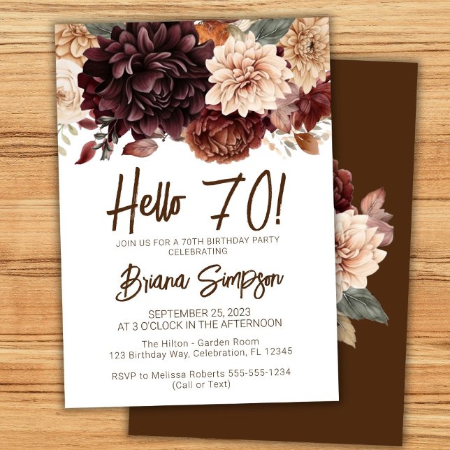 70-årsfest Brun Beige Blommor Blommig Inbjudningar (Skapare uppladdad)