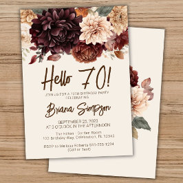 70-årsfest Brun Beige Elfenbensfärgade Blommor Inbjudningar