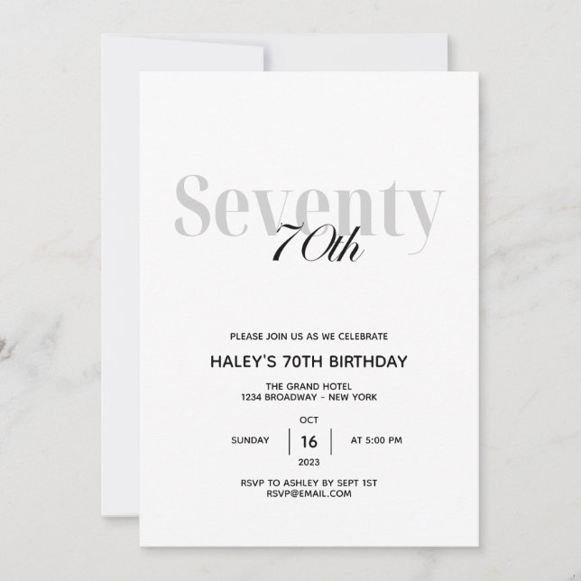 70-årsfest Elegant Chic Svart och Vitt Inbjudningar (Framsida)
