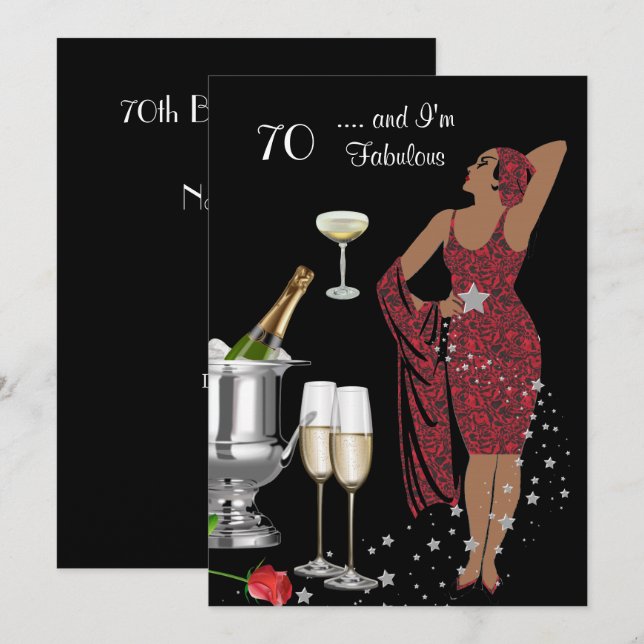 70-årsfest Retro-Diva Art Deco Röd 2 Inbjudningar (Fram/baksida)