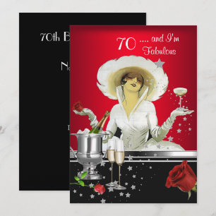 70-årsfest Retro-Diva Art Deco Röd Silver Inbjudningar