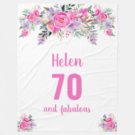 70-årsfilt för rosa blommigt fleecefilt