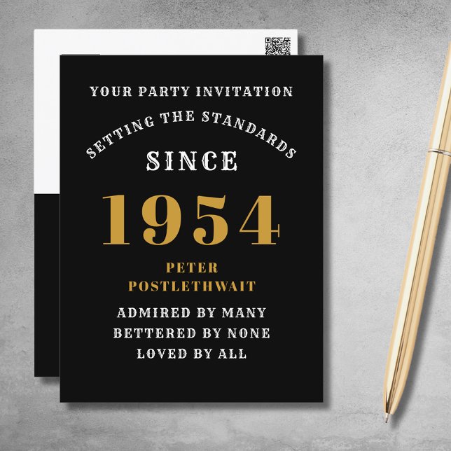 70-årsfirande 1954 Svart Guld Inbjudan (Elegant Black and Gold 70th Birthday Invitation - Create Your Own Personalized Design.)