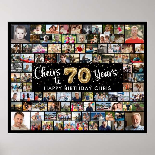 70-årsfirande 92 bilder svart guld Skål för åren Poster (Framsidan)