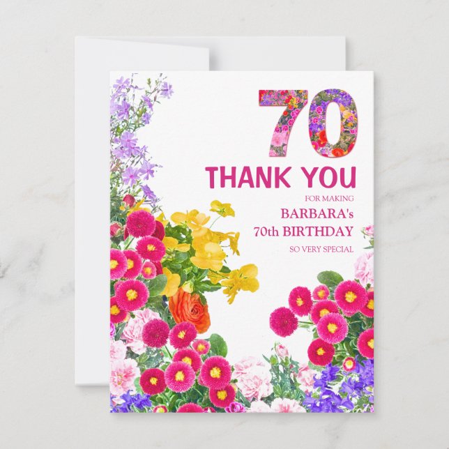 70-årsfirande blomsterflat tackkort tack kort (Framsida)