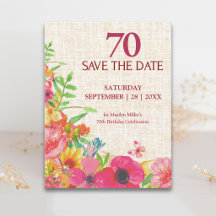 70-årsfirande Djärv Blommig Linne Save The Date