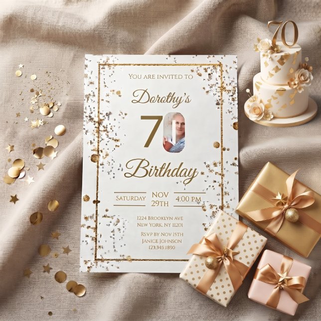 70-årsfirande elegant guld fest tack kort (Skapare uppladdad)
