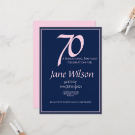 70-årsfirande Elegant Rosa, Marinblå Modern Skrift Inbjudningar