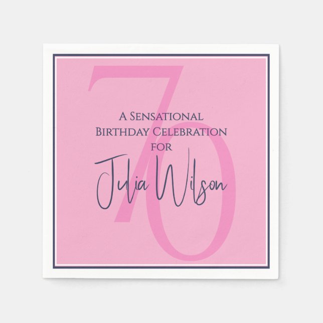 70-årsfirande Eleganta Feminina Rosa & Marinblå Se Pappersservett (Framsidan)