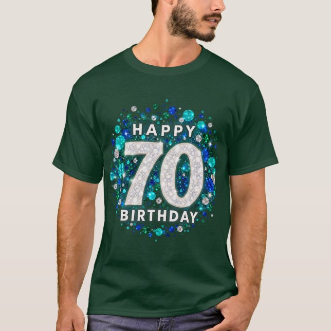70-årsfirande grön silver Bokeh   T Shirt (Framsida)