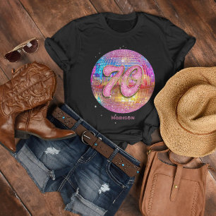 70-årsfirande Guld Rosa Glitter Diskokula T Shirt