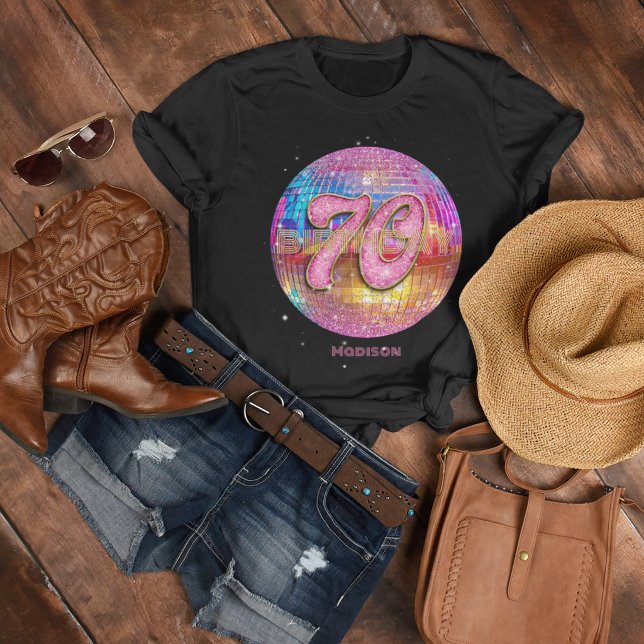 70-årsfirande Guld Rosa Glitter Diskokula T Shirt (Skapare uppladdad)