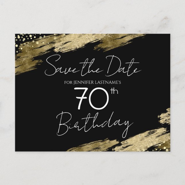 70-årsfirande Guld Svart Save the Date Vykort (Framsida)