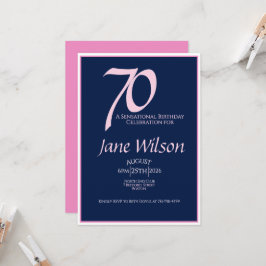 70-årsfirande Inbjudan Elegant Rosa Marinblå Moder