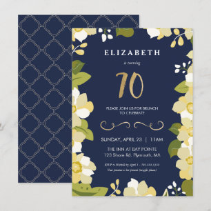 70-årsfirande inbjudan, Eleganta blommor anpassade Inbjudningar
