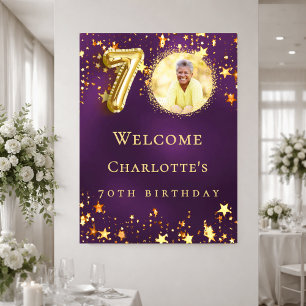70-årsfirande lila guldstjärnor foto välkomstskylt poster