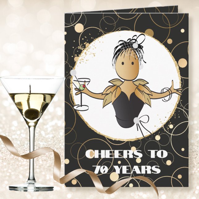 70-årsfirande Martini Toast Kvinnlig Tecknad Kort (Skapare uppladdad)