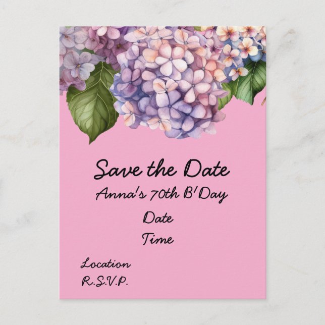 70-årsfirande med rosa hydrangeablommor vykort (Framsida)