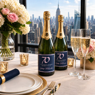 70-årsfirande Modernt Elegant Rosa & Marinblå