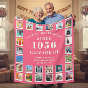 70-årsfirande Mor Familj Fotokollage Rosa Fleecefilt