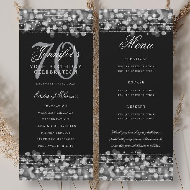70-årsfirande Program Silvermeny + Tack (70th Birthday Program Silver Menu+Thank You)