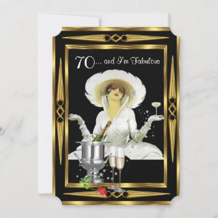 70-årsfirande Retro-Diva Art Deco Svart Guld Inbjudningar