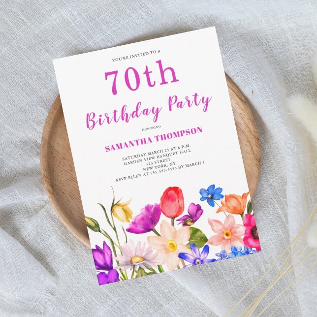 70-årsfirande Rosa Blommig Inbjudan (Skapare uppladdad)