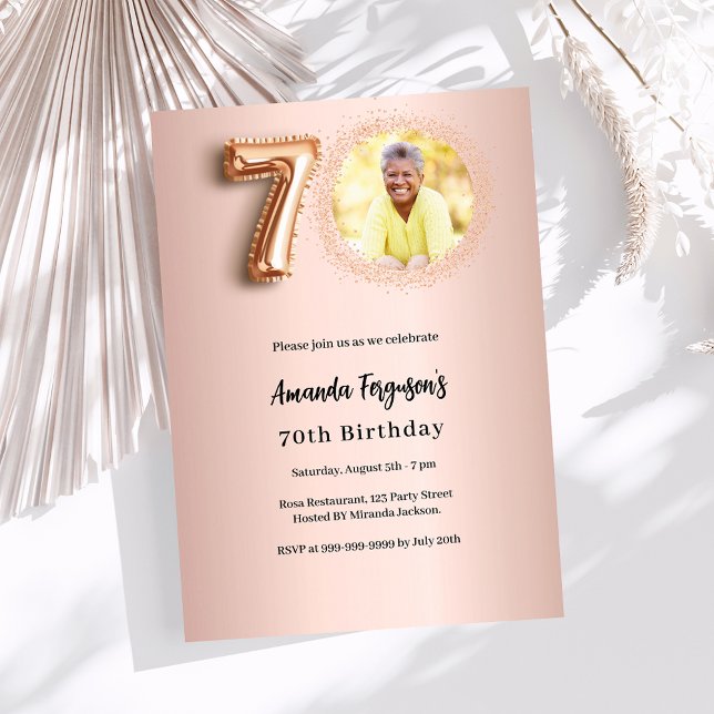 70-årsfirande rose gold foto inbjudningar (Skapare uppladdad)