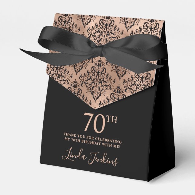 70-årsfirande Roséguld Damask Tack Presentaskar (Framsidan Sidan)