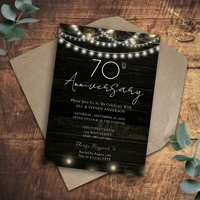 70-årsfirande Rustika Ljus i Trä Inbjudningar (Skapare uppladdad)