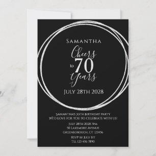 70-årsfirande Svart Silver Skål 70 år Party Inbjudningar